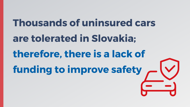 Thousands of uninsured cars are tolerated in Slovakia; therefore, there is a lack of funding to improve safety